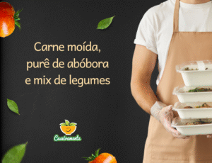 Carne moída, purê de abóbora e mix de legumes