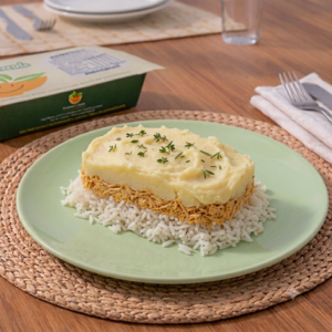 Escondidinho de frango cremoso, batata doce e arroz branco (400g)